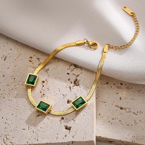 Green Geometric Gold Plated Bracelet