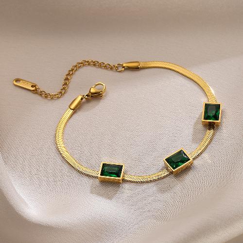 Green Geometric Gold Plated Bracelet