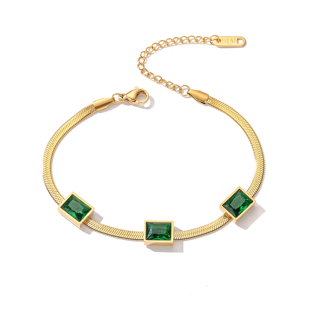 Green Geometric Gold Plated Bracelet